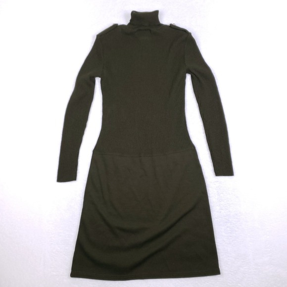 Amanda Charles Sweater Dress Small Olive Green Turtleneck Knit Military Chic - Picture 5 of 8